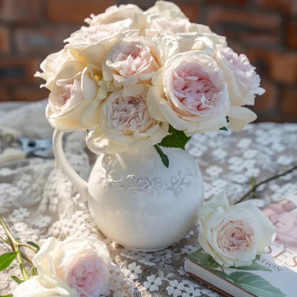 Xiang Sai Xue | Blush Snow | Chinese Florist Shrub Rose | Light pink-apricot cup blooms | Strong fragrance | Own root